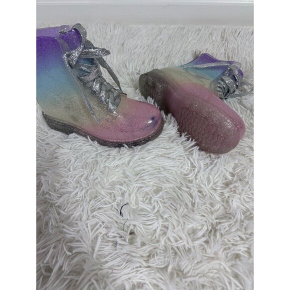 Justin Girls Glitter Gradient Lace-Up Boots Size 12 Pink Purple Silver Sparkle R - Picture 4 of 5